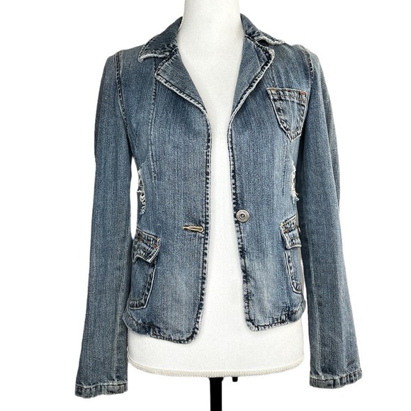 Miss Me Jackets & Blazers - Miss Me Distressed Denim Jean Jacket